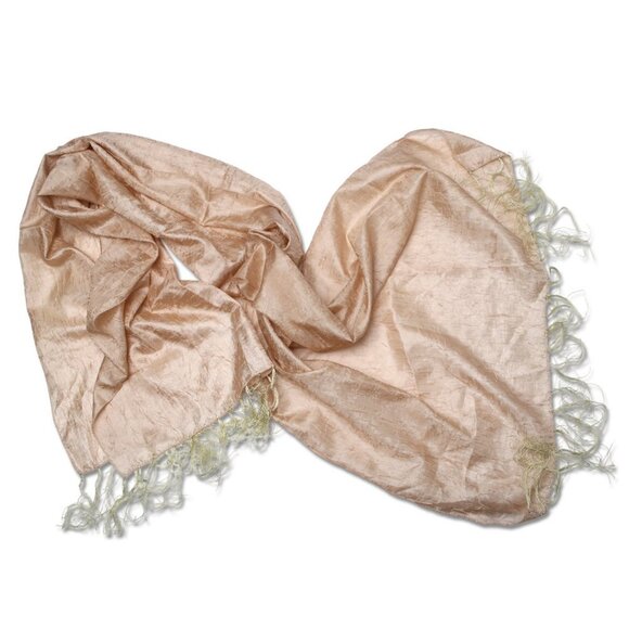 Silk Blend Textured Scarf Shawl Wrap Tassels Gold Yellow - Picture 3 of 8